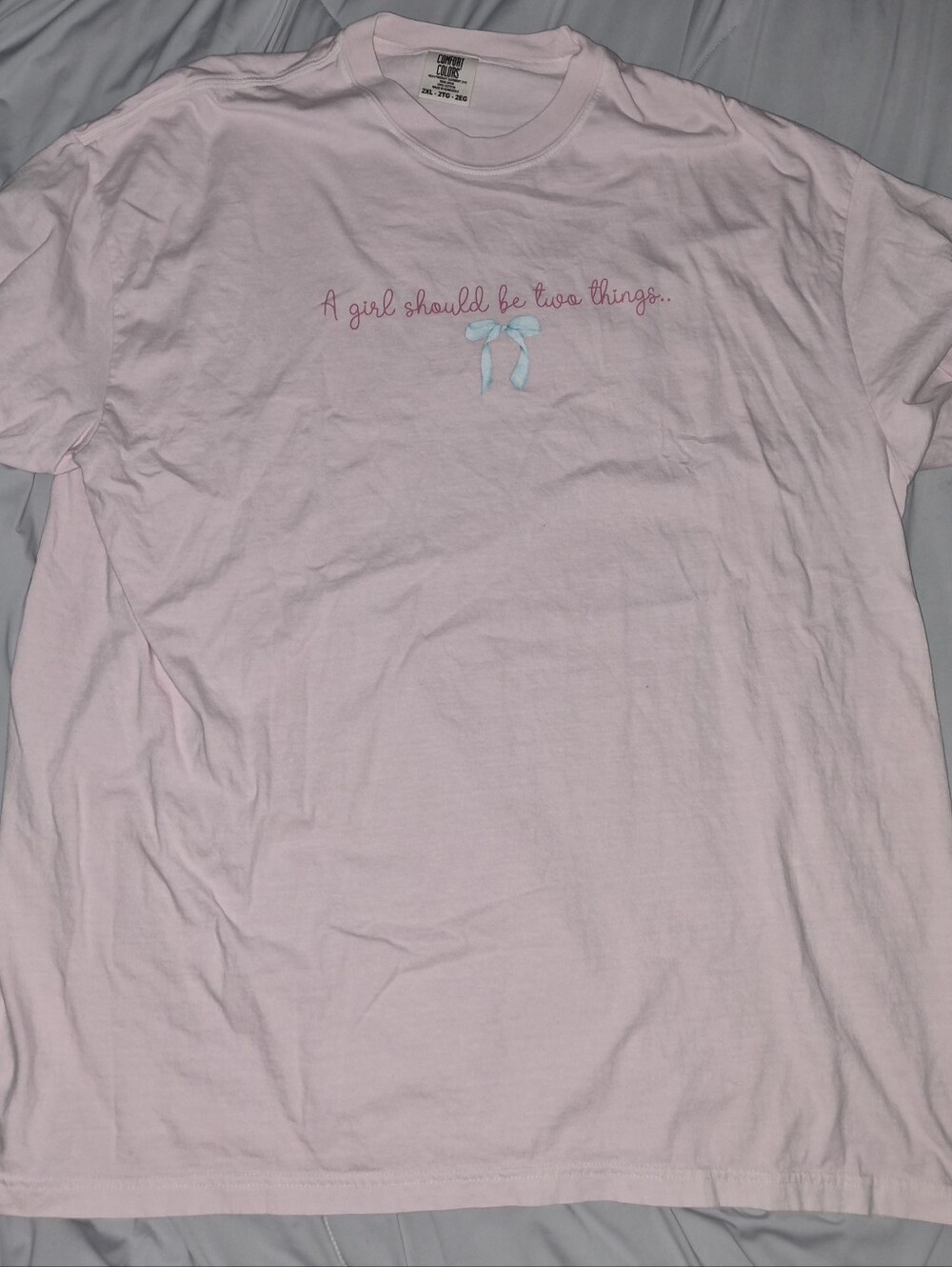 Comfort Colors Girls' Pink Graphic Tee with Bow - Picture 5 of 6
